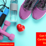 Workout Equipment, Such as Running Shoes, Weights, Jump Rope, and a Water Bottle on a Light Blue Background