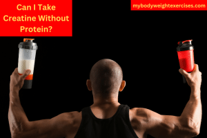 An Athletic Man With His Back to Us Holding a Shaker Bottle in Each Hand, One Contains Creatine, the Other Has Protein